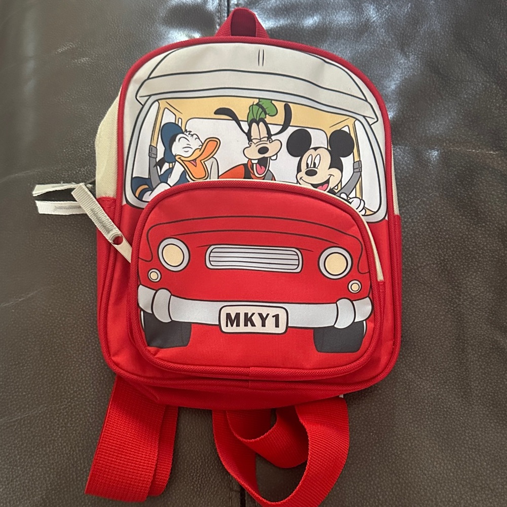 Disney Red Backpack with Mickey, Goofy, and Donald